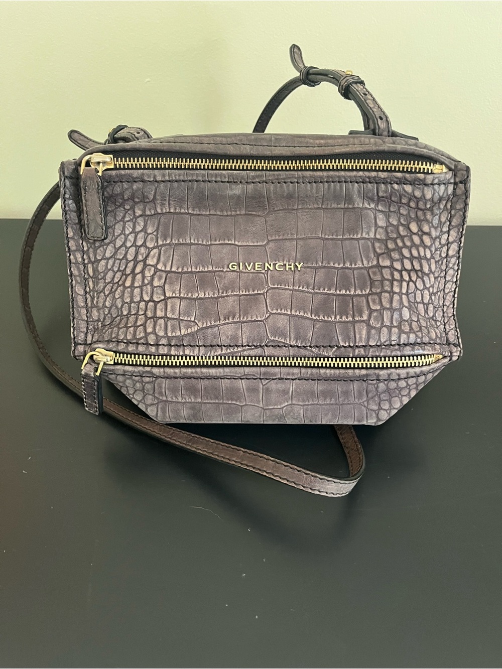 Givenchy Croc-Embossed Crossbody Pandora Bag in Grey